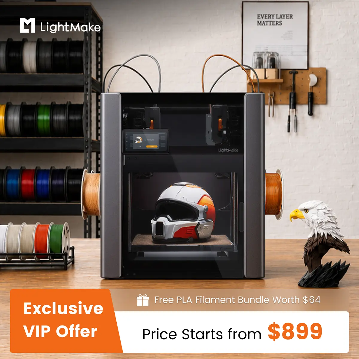 LightMake L4 The World's First Independent 4-Head 3D Printer Powered by Linear Motors Deposit Reservation