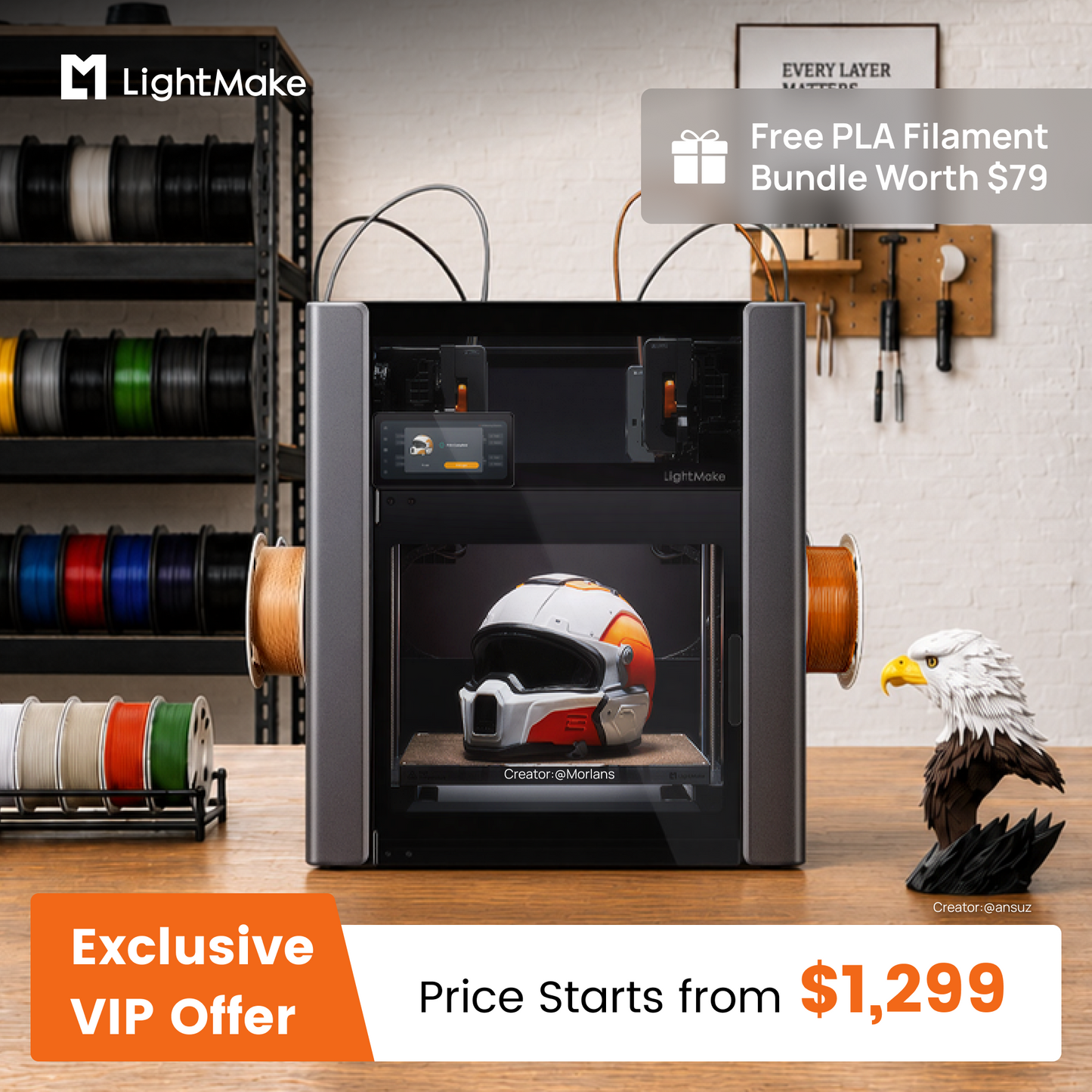 LightMake L4: The World's First Independent 4-Head 3D Printer Powered by Linear Motors Deposit Reservation