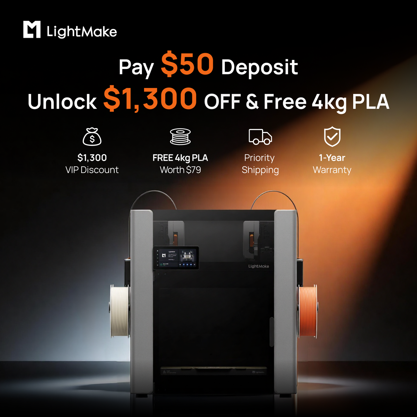 LightMake L4: The World's First Independent 4-Head 3D Printer Powered by Linear Motors Deposit Reservation