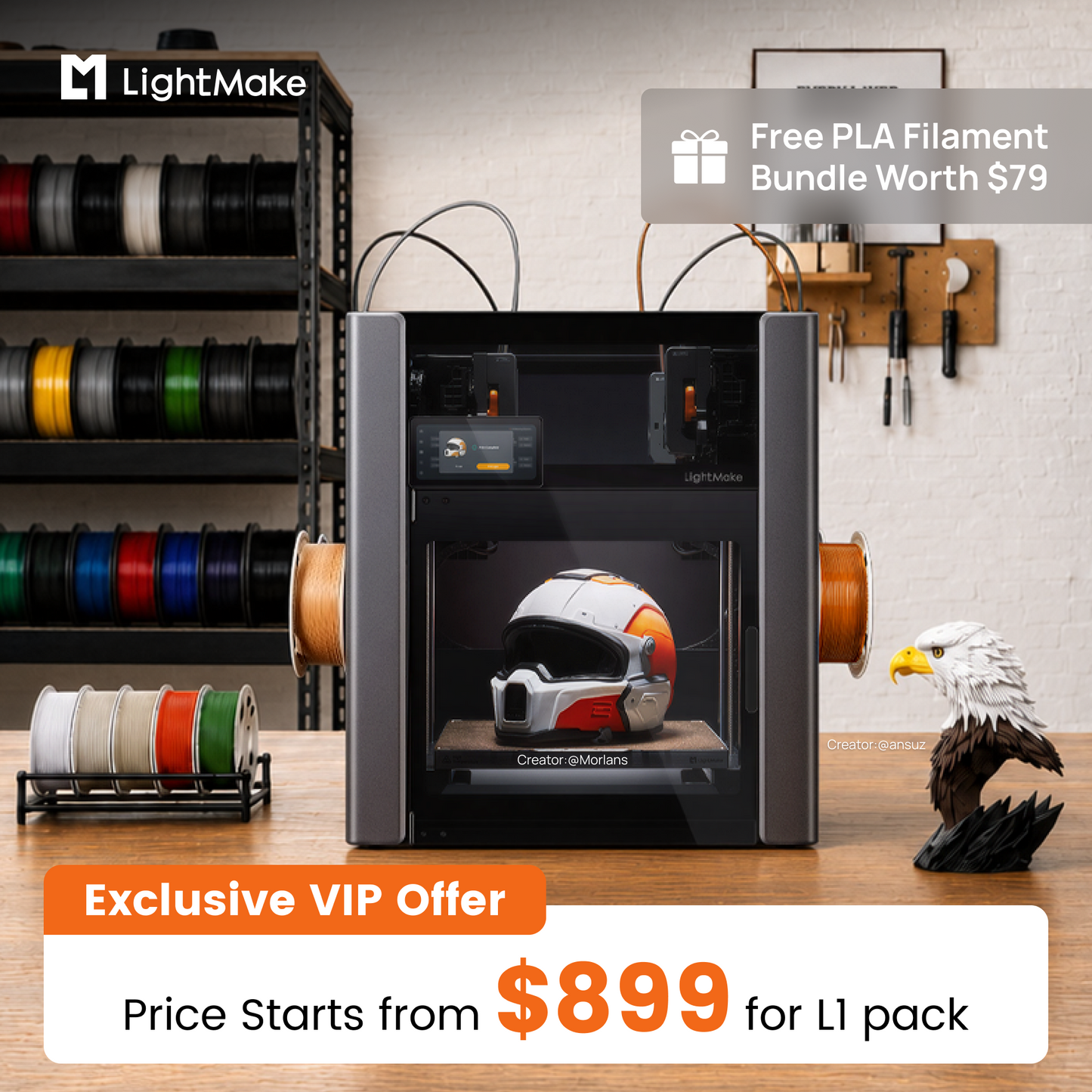 LightMake L4: The World's First Independent 4-Head 3D Printer Powered by Linear Motors Deposit Reservation